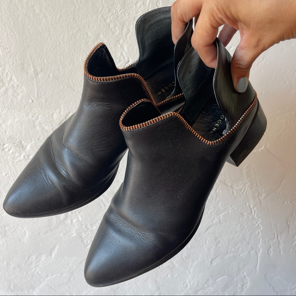 Black halogen ankle boots with rose gold zipper details